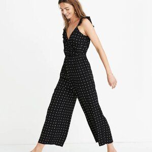 NWT Madewell Black & White Ruffle-Front Wrap Jumpsuit in Grid Dot 2